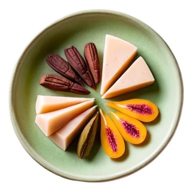 Una composición de arte en miniatura, estilo flat lay: un trozo de manteca de Karité o cacao cruda con una pequeña ramita de oliva y pétalos de rosa seca alrededor. Colores: tonos tierra, verde oliva y crema. Estilo: orgánico y de estudio fotográfico. Fondo suave. sticker