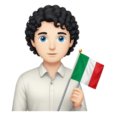 white guy blue eyes curly black hair holding italian flag sticker