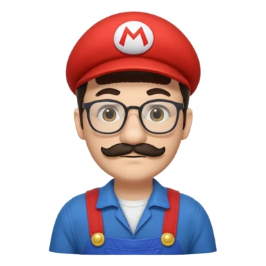 person with glasses, short dark hair, mustache and beard, dressed as Mario from Super Mario sticker