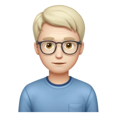 A realistic adult male character with pale skin, soft features, slightly shy expression, slim build, subtle blushing, wearing casual nerdy clothes, standing timidly, styled in a mature, clean, semi-realistic emoji style with soft shading, readable at small icon size sticker