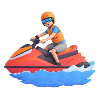A boy riding a jet ski with wheels sticker
