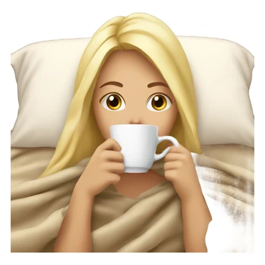 Blonde girl sipping coffee under blanket sticker