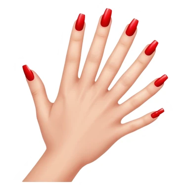left hand receiving red nail polish, glossy finish, bright and saturated red, smooth gradient, minimal details, clean and shiny
 sticker