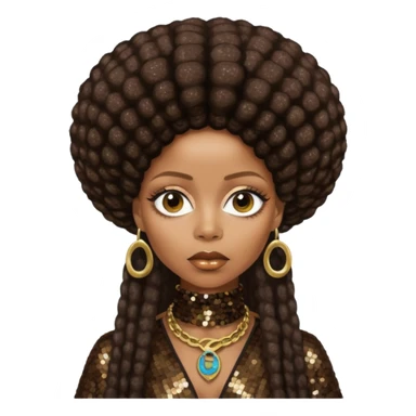 Erykah Badu with dark brown hair, dark brown sequin outfit sticker