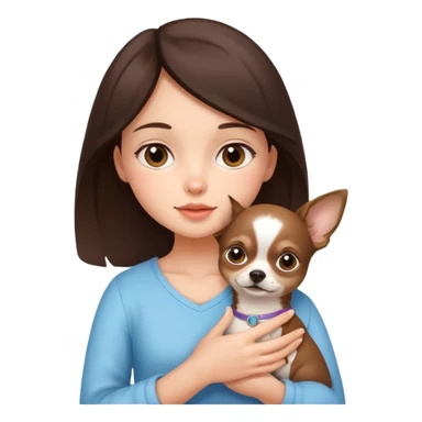 dreamy brunette girl holding a chihuahua sticker