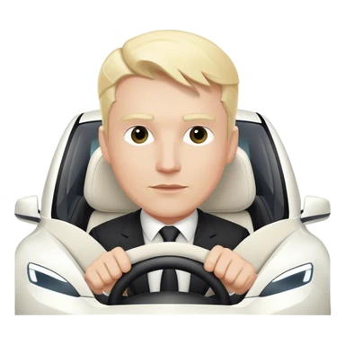 blonde businessman driving white tesla sticker