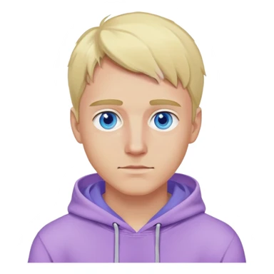 blonde man with blue eyes wearing a lilac hoodie sticker