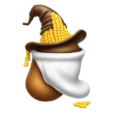 a poop with corn in it and a magician hat sticker