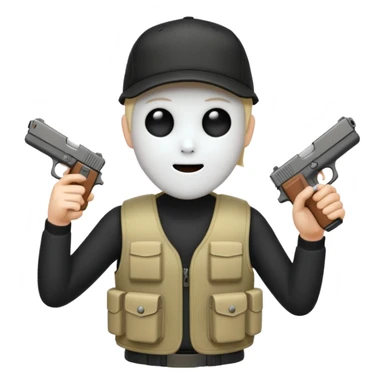 Emoji de fantasmita con una Glock 17 en la mano izquierda, con gorra y un chaleco antibalas  sticker