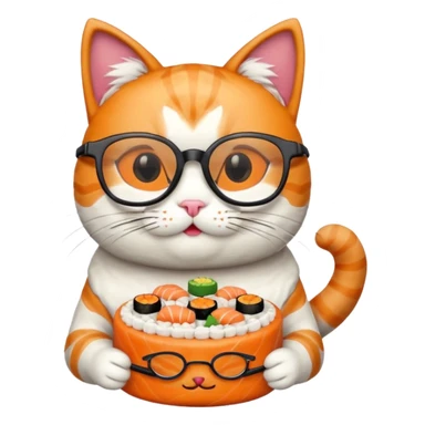 cat with cool square shaped glasses eating a birthday cake made out of sushi sticker