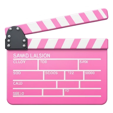  pink  pink clapperboard used in filmmaking, cute and stylish design with white details, open position, soft reflections, realistic or kawaii style, isolated on transparent background sticker