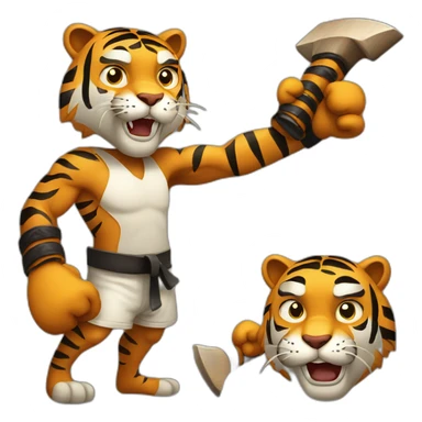 Tiger boxing holding axe sticker