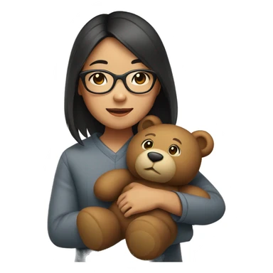 asian Girl wearing glasses hugging a teddy bear sticker