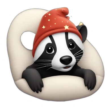 Badger with a nightcap on in a bed with sky full of stars sticker