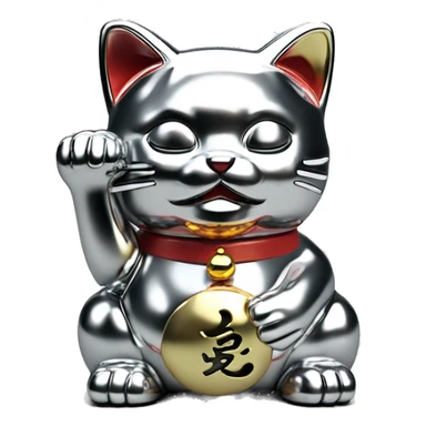 Full chrome plated solid color uncluttered maneki neko 3d sticker