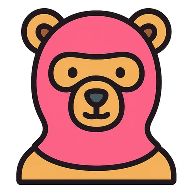 bear wearing a pink balaclava, color outline icon sticker