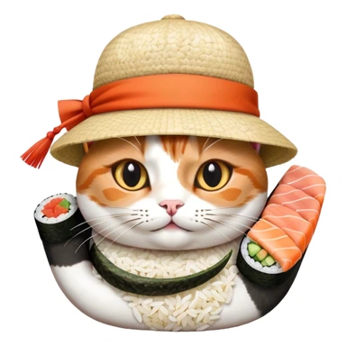 cat wearing a hat made out of sushi sticker