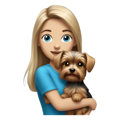Realistic brunette girl with bright blue eyes holding Yorkshire terrier  sticker