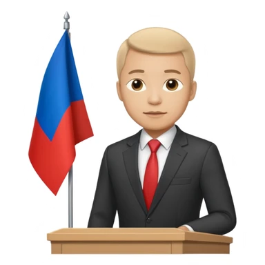 a male politician in a business suit with a Russian flag sticker