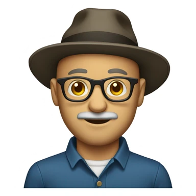 bald man with glasses and a beard in a hat sticker