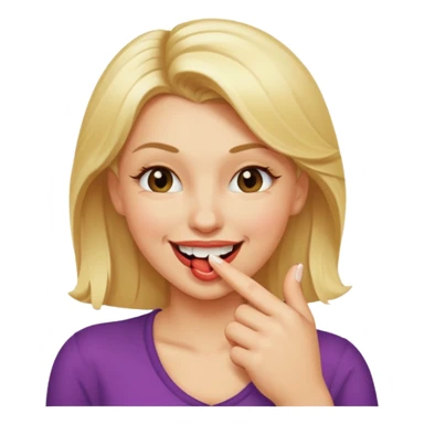 blonde woman, flirtatious gesture, biting her finger and winking emoji sticker