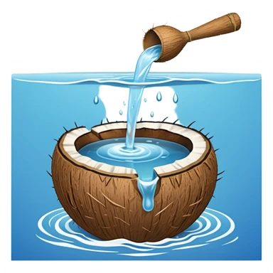 A coconut with water being poured over it. Simple line art, minimal composition showing the ritual offering. sticker