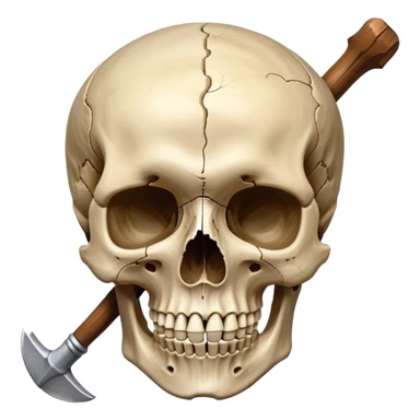 An icon featuring a human skull and fossilized bones, symbolizing the study of anthropology. The design includes archaeological tools like a pickaxe and brush, with a background of ancient artifacts and a globe. Transparent background emphasizes the exploration of human history and evolution. sticker