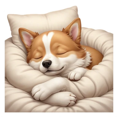Meme-Worthy Cute Sleeping Domestic Dog Portrait Emoji, Head resting peacefully with a contented smile, showcasing a delightfully cuddly build and a luxuriously soft coat, eyes gently closed in serene, restful slumber, Simplified yet hilariously adorable features, highly detailed, glowing with a soft, drowsy light, high shine, relaxed and utterly lovable, stylized with an air of playful laziness, soft glowing outline, capturing the essence of a sleeping dog that feels destined to become the next viral sensation of adorable rest! sticker