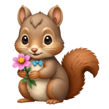 baby squirrel hold a flower sticker