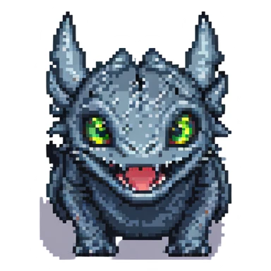 Toothless from 'How to Train Your Dragon' looking shocked, pixel art style sticker
