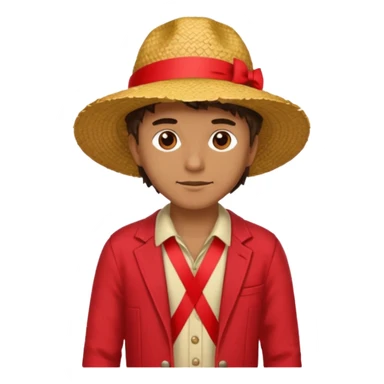 Make a guy with a straw hat and the hat has a red rebin and a red jacket and sandals and a x on he's chest sticker