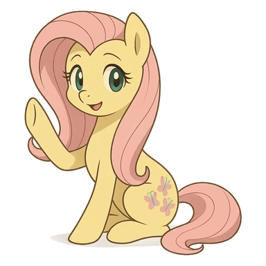 Fluttershy waving a hoof in Ghibli style sticker