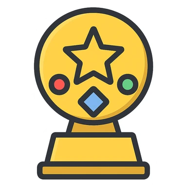 gold top category award with colorful gems, elegant minimalist flat design, award badge style, 2D flat vector, trending icon look, soft shadows, no text, isolated on white background, commercial use sticker