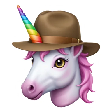 unicorn face cute wearing fedora, horn piercing through the hat looking in the camera sticker