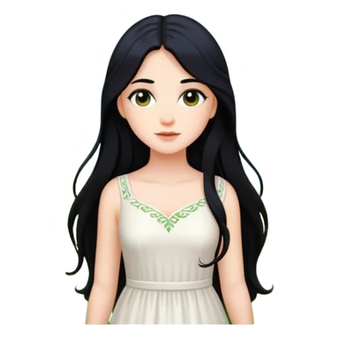 crea un chica blanca con cabello negro largo bonita vestida de blanco conectando con la naturaleza  sticker