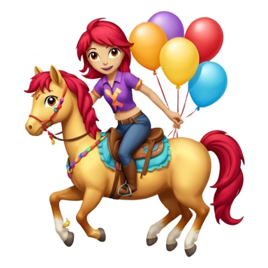 sunset shimmer mlp holding colorful balloons tied to its saddle, looking cheerful. sticker