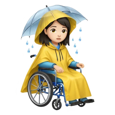 Girl with dark hair  in a wheelchair with rain poncho sad with raining  sticker