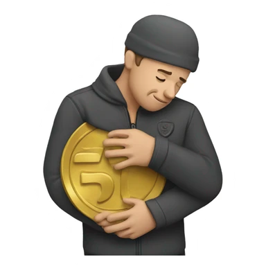 man hugging coin sticker