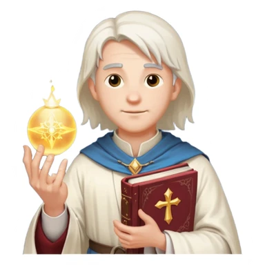 dnd cleric holding a holy book in one hand and having a ball of light in the other sticker