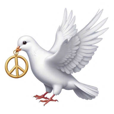A white dove holds a peace symbol in its beak sticker