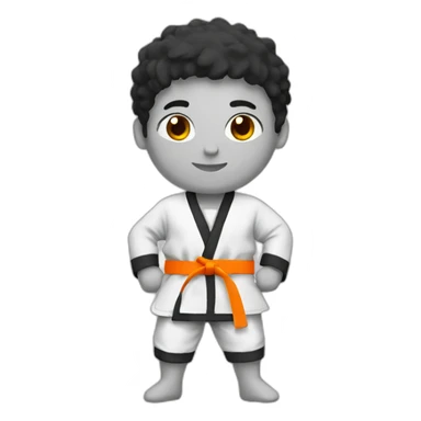 black judoka with a medal and an orange belt sticker