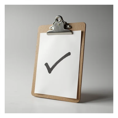 a realistic clipboard with a single checkmark, detailed lighting and shadows sticker