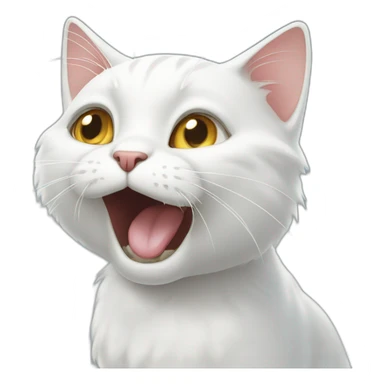 white cat that opens its mouth wide and points its paw towards its mouth sticker