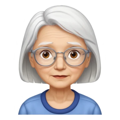 Create me emoji of an old lady. mid-size white hair to left side. Square glasses. Brown eyes. Rounded face sticker