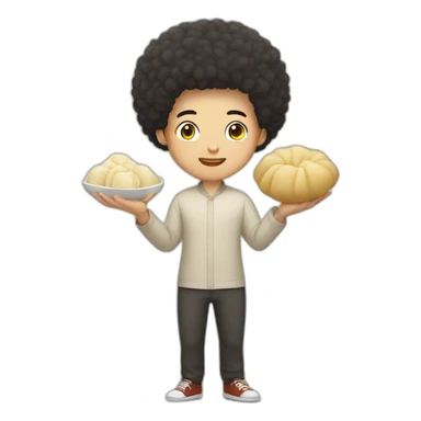 Asian guy with afro haircut with a dumpling in his hand sticker