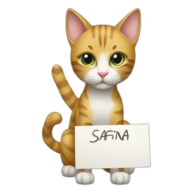 cat holding a sign with the inscription “Safina” sticker