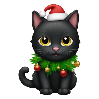 cute black cat with christmas tree sticker