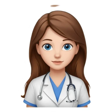 university classroom that says nursing school on the blackboard with a pretty female nursing student with long brown hair, blue eyes sticker