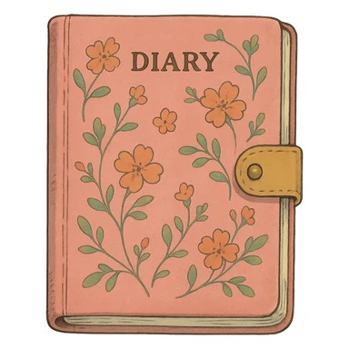 a pink diary with floral pattern, ghibli style sticker