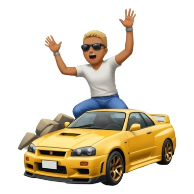 Nissan Skyline R34 Gtr Fall in CLIFF Man screaming  sticker